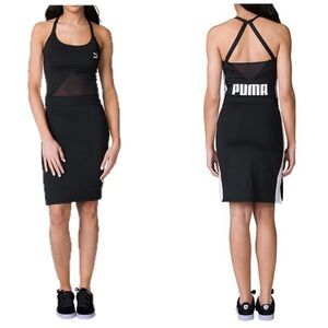 Puma Black Archive T7 Halter mesh mini bodycon Dress Sz S athletic sporty